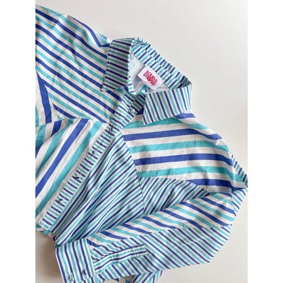 SOLID & STRIPED Emerson Blue Striped Poplin Cropped Button Down Shirt, Size S - Picture 4 of 13